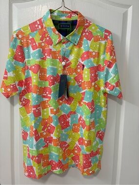 William Murray Men’s Golf Multicolor Camera-Print Polo Size Medium